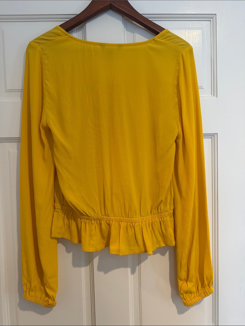 Express Yellow Long-Sleeve Ruffle Drawstring Peplum Top - Picture 3 of 3